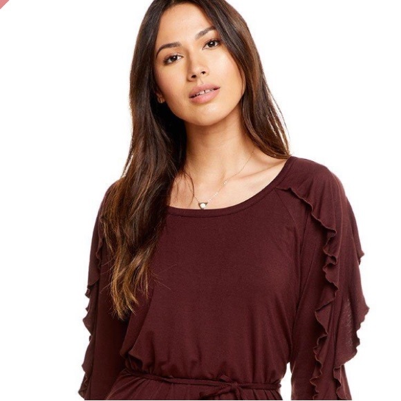 NWT CHASER Cool Jersey Ruffle Raglan Shirttail Dress Size M Color: Gray - Picture 4 of 12